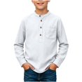 thumbnail image 1 of Abcomgle Boys Long Sleeve T Shirts Size 6-7 Button Up Cotton Linen Henley T-Shirts for Boys Winter Basic Top for Boys Loose Fit Shirts for Boys, 1 of 4