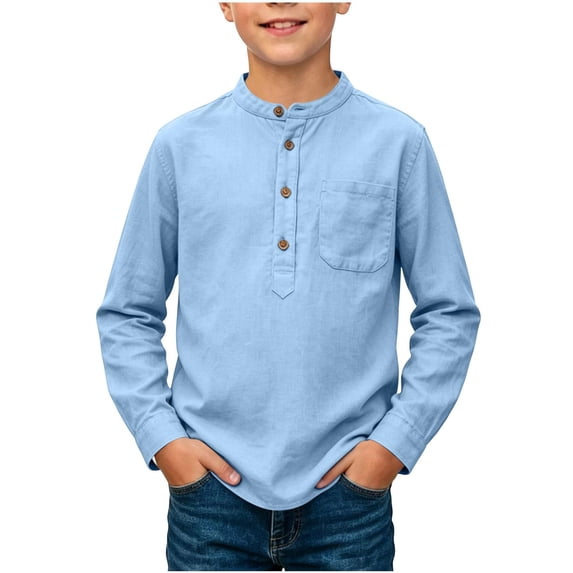 Abcomgle Boys Long Sleeve T Shirts Size 7-8 Casual Cotton Linen Henley Tee for Boys Fall Basic Boys Tops Lightweight Boys Tee Tops