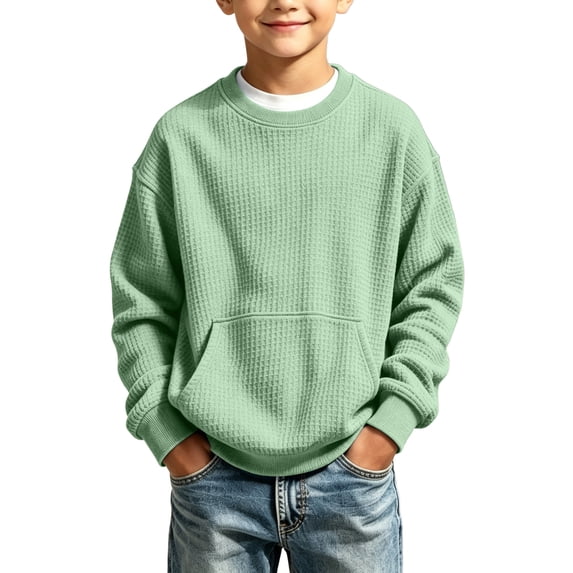 Abcomgle Boys Long Sleeve Tops 10-12 Casual Waffle Crewneck Shirts for Kids Boys Fall Basic Boys Tops Knitted Sweatshirts for Boys with Pocket