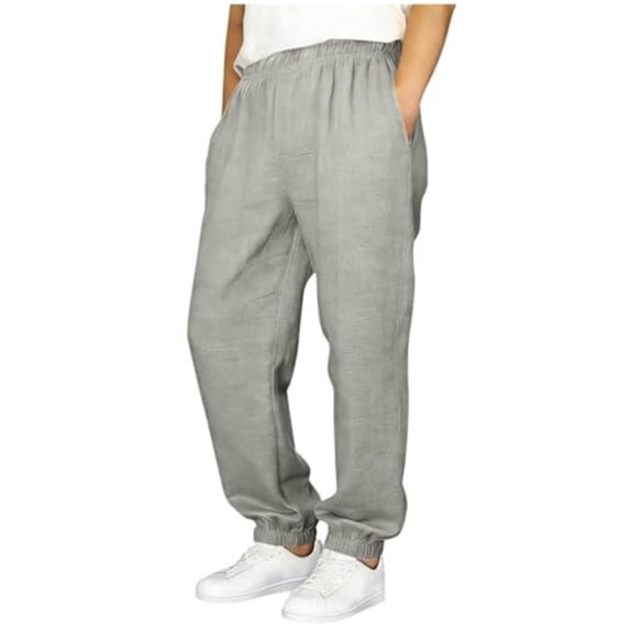 Abcomgle Boys Pants Size 8 Cotton Linen Cinch Bottom Boys Jogger Pants Casual Relaxed Fit Elastic Waist Boys Joggers Lightweight Fashion Boys Pants with Pockets,Light Gray,14-15Years