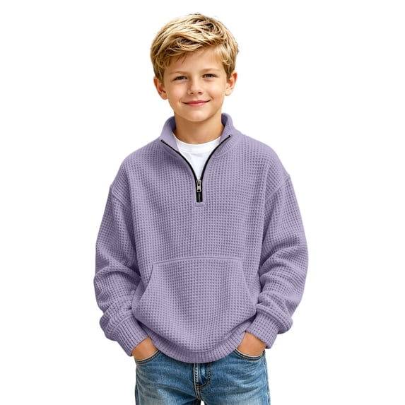 Abcomgle Boys Quarter Zip Sweater Crewneck Long Sleeve Boys Sweatshirts Fashion Waffle Knit Sweaters for Boys Lightweight Boys Fall Shirts