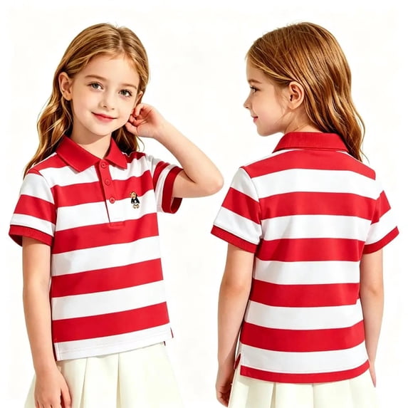 Abcomgle Boys School Uniform Shirts Size 10-12 Short Sleeve Pique Polo Shirts for Girls Button Down Striped School Uniform Comfortable Collared Performance Polo Shirts for Girls