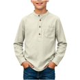 thumbnail image 1 of Abcomgle Boys Shirts Long Sleeve 10-12 Button Up Cotton Linen Henley Tshirts for Boys Winter Basic Top for Boys Lightweight Boys Tee Tops, 1 of 4