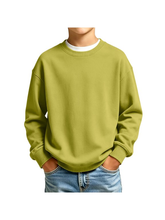 Boys Sweatshirts Size 10-12 Crewneck Long Sleeve Kids Pullover Casual Solid Basic Shirt