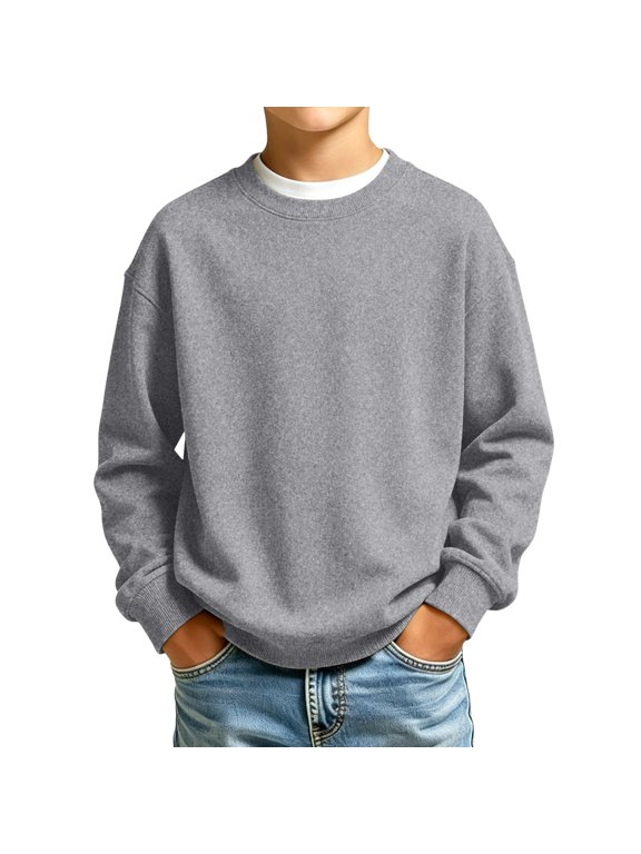 Boys Sweatshirts Size 10-12 Crewneck Long Sleeve Pullover Sweatshirts Casual Solid Soft Pullover Sweater