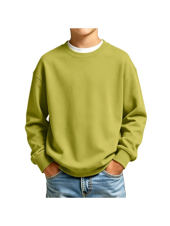 Boys Sweatshirts Size 10-12 Solid Long Sleeve Crewneck Kids Pullover Casual Cotton Pullover Sweater