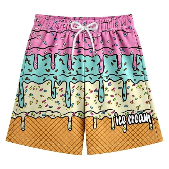 Abcomgle Boys Swim Trunks Size 7 Quick Dry Toddler Beach Shorts Cute Ice Cream Drip Graphic Bathing Suit Toddler Boy Summer Hawaiian Athletic Youth Boys Swim Trunks,3-4 Years Pink
