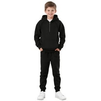 Abcomgle Boys Two Piece Sets 10-12 Fleece Half Zip Long Sleeve Girls Zip Up Hoodie and Athletic Sports Pants for Girls Winter Tracksuit Kids Girls,7-8 Years,Black