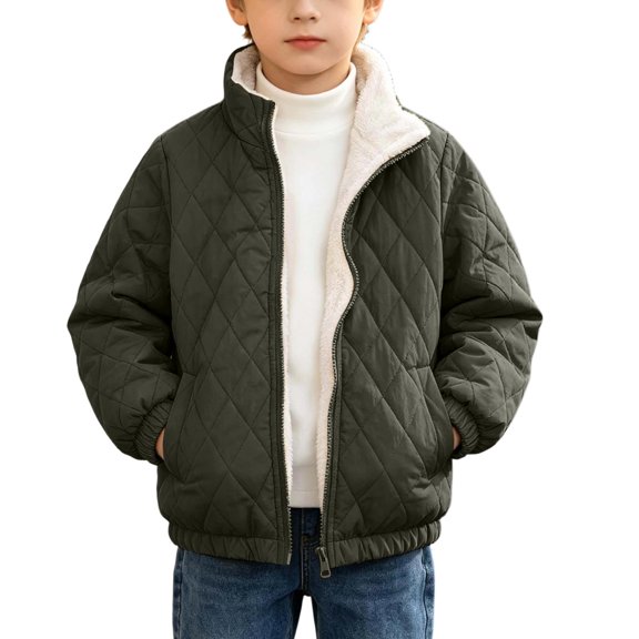 Abcomgle Boys Winter Coats Size 7-8 Full Zip Fleece Lined Coat for Boys 2026 Stand-Collar Quilted Warm Boys Outerwear Jackets Wind Resistant Lightweight Kids Winter Jacket Boys with Pockets