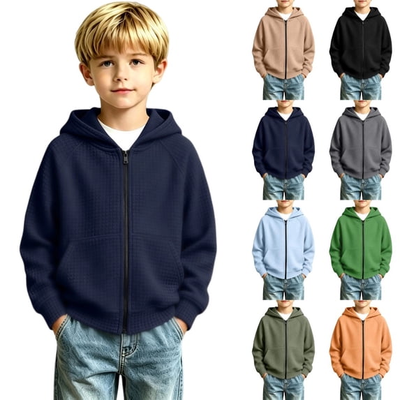 Abcomgle Boys Zip Up Hoodie 7-8 Waffle Knit Full-Zip Jackets for Teens Raglan Long Sleeves Jacket Sweatshirt Boy Fashion Fall Hooded Hoodies for Boys with Pockets