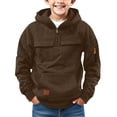 thumbnail image 1 of Abcomgle Boys Zip Up Hoodie Size 8-10 Casual Quarter Zip Sweatshirt Boys Tactical Long Sleeve Boys Pullover Hoodies Athletic Outdoor Workout Youth Hoodie with Multi-Pocket,12-13 Years,Coffee, 1 of 7