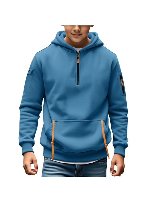 Boys Zip Up Hoodie Size 8-10 Oversized Half Zip Sweatshirt Kids Tactical Long Sleeve Boys Pullover Athletic Active Running Hoodies for Boys Kids with Zipper Pockets