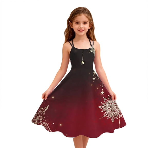 Abcomgle Christmas Dresses for Girls Snowflake Print Cami Dresses for Girls Cute Spaghetti Straps A-Line Dresses for Girls Sleeveless Fall Swing Dress Clothes for Girls
