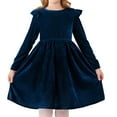 thumbnail image 1 of Abcomgle Christmas Dresses for Girls 7-16 Velvet A-Line Ruffle Sleeve Midi Dresses for Girls Cute Crewneck Fall Wedding Dresses Girls,9-10Years,Navy, 1 of 4