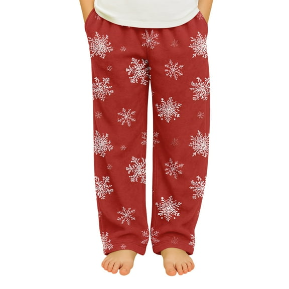 Abcomgle Christmas Pajama Pants for Girls Snowflake Print Boys Pj Pants Casual Flannel Pj Bottoms Boys Elastic Waist Fuzzy Yoga Pant,8-9Years,Vermilion