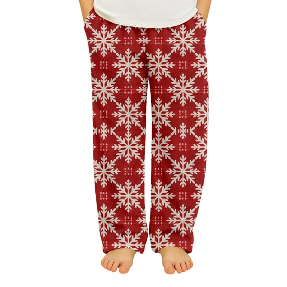 Abcomgle Christmas Pajamas Kids Snowflake Print Girls Pj Pants Casual Flannel Pj Bottoms Boys Elastic Waist Loose Lounge Pants,10-11Years,Deep Red