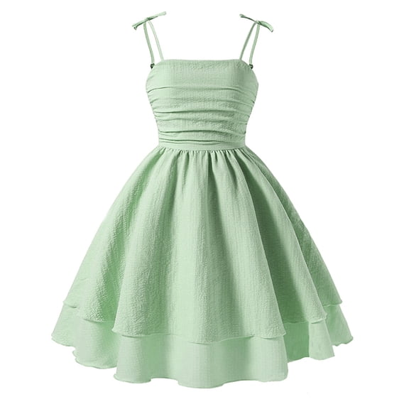 Abcomgle Cute Dresses for Girls 7-8 Ruched Smocked Back Tiered Midi Dresses Adjustable Spaghetti Strap Tie Shoulder Girls Sundresses Summer Cute a Line Swing Beach Sundress 9-10 Years,Mint Green