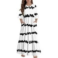 thumbnail image 1 of Abcomgle Cute Sundresses Dresses for Girls 10-12 Casual A-Line 3/4 Sleeve Maxi Dress Striped Colorblock Sundresses Crew Neck Tiered Dresses with Pockets,5-6 Years White, 1 of 3