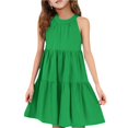 thumbnail image 1 of Abcomgle Cute Sundresses Dresses for Girls 10-12 Casual Halter Neck Sleeveless Midi Dress Solid Color Sundresses Loose A-line Swing Skirt 9-10 Years,Green, 1 of 7