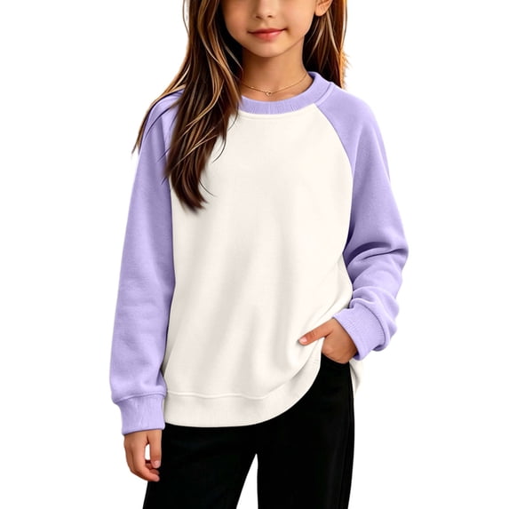 Abcomgle Cute Sweatshirts for Girls 10-12 Loose Crewneck Raglan Long Sleeve Girls Pullover Top Drop Shoulder Colorblock Sweaters for Teen Girls Fall Clothing for Teen Girls