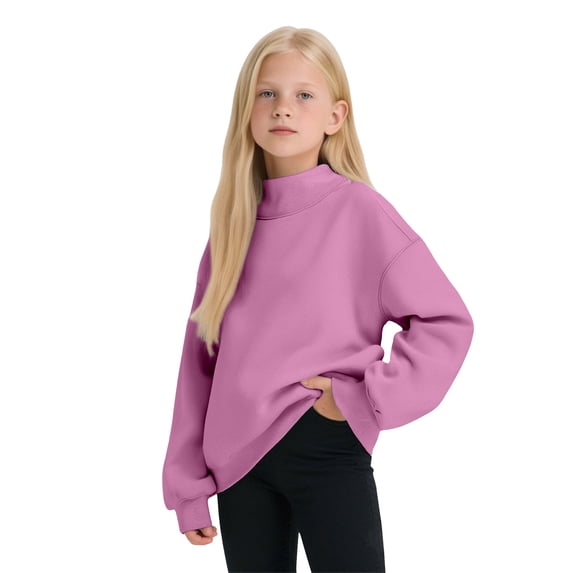 Abcomgle Cute Sweatshirts for Girls 10-12 Oversized Turtleneck Long Sleeve Girls Pullover Sweatshirt Preppy Shirt for Teen Girls Fleece Fall Back To School Outfits for Teen Girls,9-10 Years,Pink