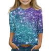 Abcomgle Cute Tops for Girls 10-12 Crewneck Glitter Sparkly Tshirts Toddler Summer 3/4 Sleeve Girls Shirts Cute Cotton Linen Toddler Tops Girls,7-8 Years