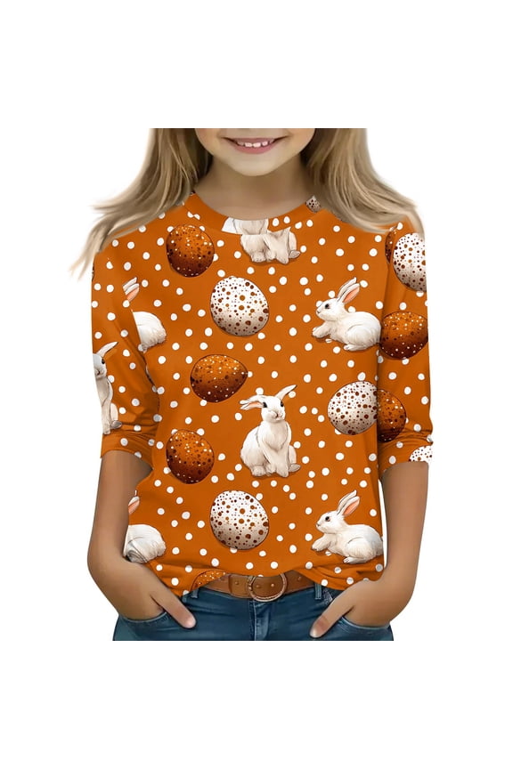 Easter Shirts for Girls Size 14-16 Cute Bunny Egg Shirts for Kids Crewneck Short Sleeve Tee Shirts for Girls Spring Funny Tee Top Girls,Saffron,11-12Years