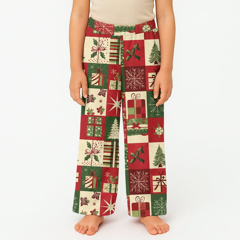 Abcomgle Flannel Pajamas for Girls Vintage Christmas Tree Plaid