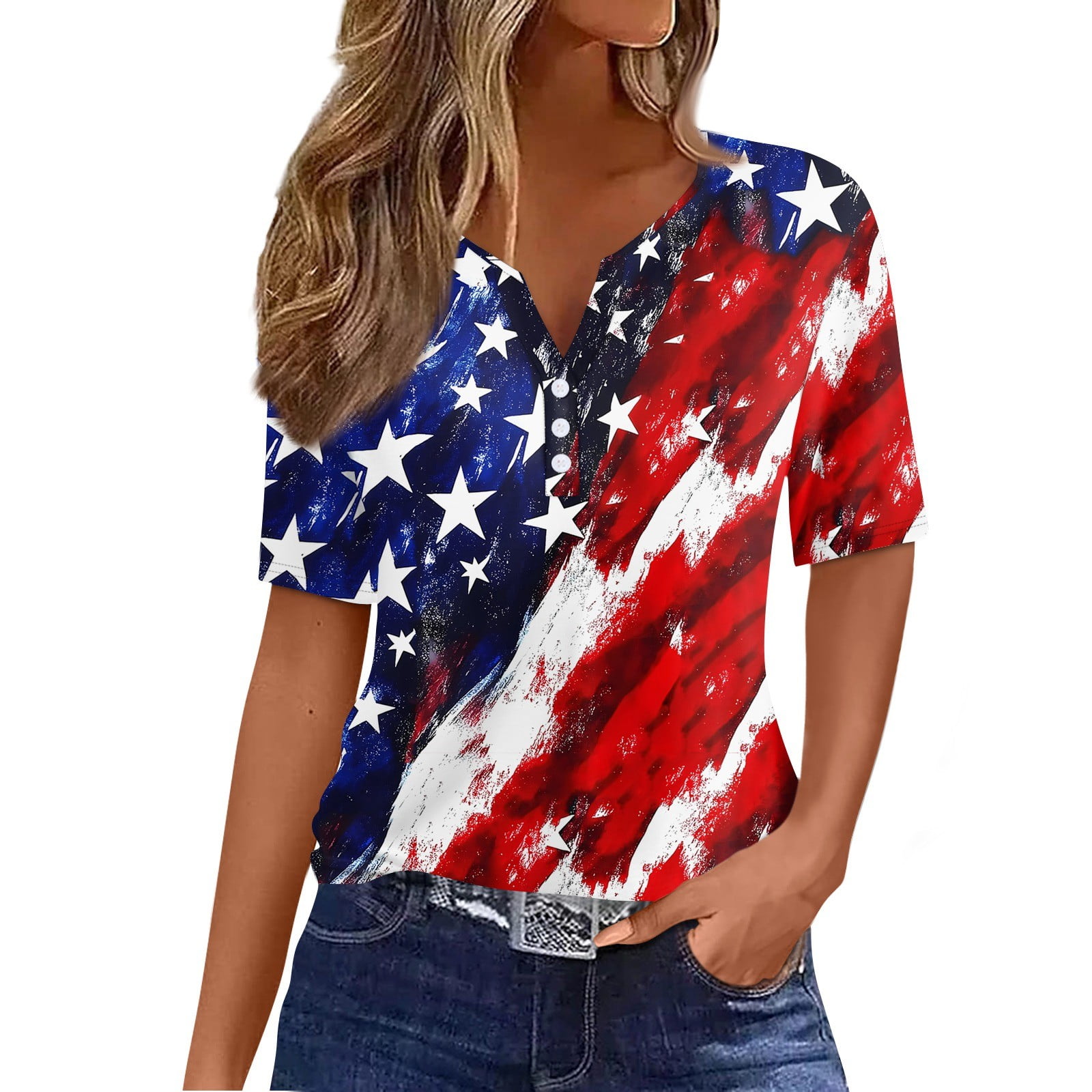 Women's 4th Of July Shirt - Sleeveless USA Flag V-Neck Top For Independence Day - View #5