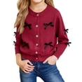 thumbnail image 1 of Abcomgle Girl Bow Sweater Cardigan Long Sleeve Crewneck Girls Cardigan Cute Button Down Knit Sweater for Girls,3-4Years,Wine, 1 of 4