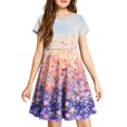 thumbnail image 1 of Abcomgle Girl's Summer Casual Dress Casual A-Line Short Sleeve Tank Dresses Floral Print Pleated Crew Neck Swing Sundresses with Pockets for 4-14t Kids, 1 of 5