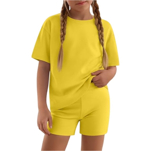 Abcomgle Girls 2 Piece Outfits 4-16 Solid Ruffle Sleeve T Shirts and Elastic Waist Tight Shorts Cute Casual Girls' Clothing Sets
