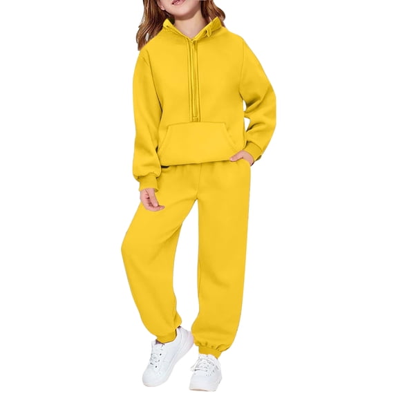 Abcomgle Girls 2 Piece Outfits Size 10-12 Oversized Half Zip Hooded Hoodies and Athletic Sweatpants Hooded Tracksuit Set Kids