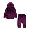 thumbnail image 1 of Abcomgle Girls 2 Piece Outfits Size 10-12 Velour Full Zip Long Sleeve Sweatshirts and Fluffy Jogger Hooded Girls Lounge Set,9-10 Years Purple, 1 of 4