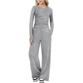 thumbnail image 1 of Abcomgle Girls 2 Piece Outfits Size 14-16 Ruched Long Sleeve Tee Top and Wide Leg Pants with Pockets Casual Trendy Girls Lounge Sets, 1 of 4
