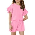 thumbnail image 1 of Abcomgle Girls 2 Piece Outfits Size 7/8 Girls Two Piece Outfits Ruffle Sleeve Shirts and Elastic Waist Shorts Cute Casual Girls Summer Outfits 6-7 Years,Pink, 1 of 3