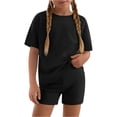 thumbnail image 1 of Abcomgle Girls 2 Piece Outfits Size 7/8 Solid Ruffle Sleeve Tshirts and Elastic Waist Tight Shorts Cute Casual Preppy Girls Shorts Set, 1 of 2