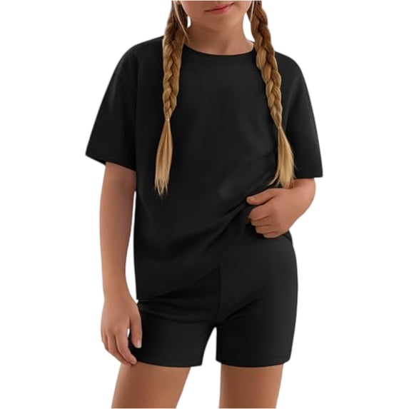 Abcomgle Girls 2 Piece Outfits Size 7/8 Solid Ruffle Sleeve Tshirts and Elastic Waist Tight Shorts Cute Casual Preppy Girls Shorts Set