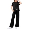 thumbnail image 1 of Abcomgle Girls 2 Piece Outfits Size 7/8 Solid Short Sleeve T-Shirts and Wide Leg Pants Set Cute Preppy Girls Sweatsuit,9-10 Years, 1 of 4