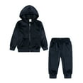 thumbnail image 1 of Abcomgle Girls 2 Piece Outfits Size 7/8 Velour Full Zip Long Sleeve Girls Zip Up Hoodie and Fluffy Sweatpants Casual Girls' Clothing Sets,9-10 Years Black, 1 of 5
