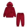 thumbnail image 1 of Abcomgle Girls 2 Piece Outfits Size 7/8 Velour Full Zip Long Sleeve Sweatshirts and Fuzzy Jogger Casual Boys 2 Piece Outfits,3-4 Years Wine, 1 of 5
