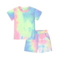 thumbnail image 1 of Abcomgle Girls 2 Piece Outfits Size Tie Dye Short Sleeve T Shirts and Elastic Waist Shorts Cute Trendy Summer Sets for Girls,7-8 Years, 1 of 4