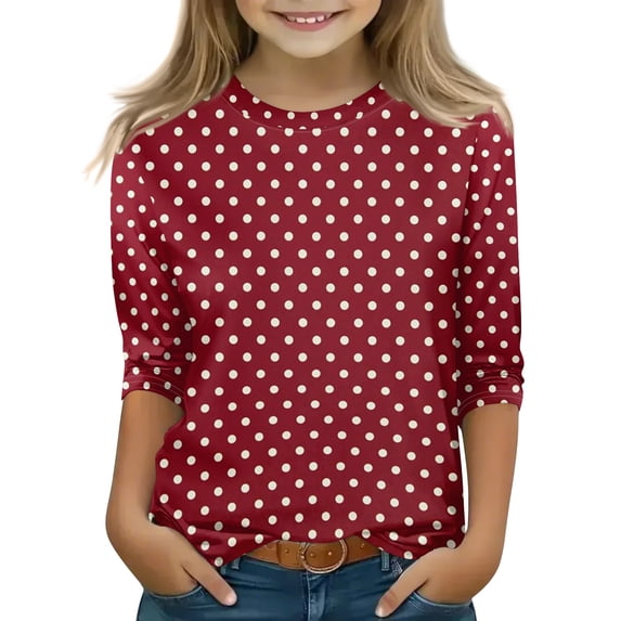 Abcomgle Girls 3/4 Sleeve Shirts 10-12 Summer 3/4 Sleeve Girls Shirts Polka Dot Tshirt Casual Crewneck Cotton Tee Tops Girls