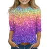 thumbnail image 1 of Abcomgle Girls 3/4 Sleeve Shirts Crewneck Glitter Sparkly Tshirts Toddler Summer 3/4 Sleeve Girls Shirts Trendy Cotton Linen Toddler Tops Girls,5-6 Years, 1 of 5