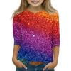 Abcomgle Girls 3/4 Sleeve Shirts Summer 3/4 Sleeve Toddler T-Shirt Glitter Sparkly Girls Shirts Cute Crewneck Cotton Linen Tops,9-10 Years
