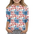 thumbnail image 1 of Abcomgle Girls American Flag Shirts Stars and Stripes Print Patriotic Tee Tops 4th Of July Tee Shirts Crew Neck 3/4 Sleeve Shirts Trendy Independent Day Tees, 1 of 5