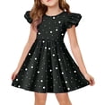 thumbnail image 1 of Abcomgle Girls Beach Dress Casual A-Line Flutter Sleeve Midi Dress Polka Dot Crew Neck Swing Flare Sundresses for 4-14t Kids,Black, 1 of 4