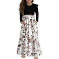 thumbnail image 1 of Abcomgle Girls Beach Dress Casual Patchwork Ruffle Long Sleeve Girls Long Dresses Vintage Floral Print Crew Neck Sundresses Tiered Basic Dresses with Pockets,5-6 Years White, 1 of 3