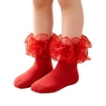 thumbnail image 1 of Abcomgle Girls Big Ruffle Socks Soft Cute Classic Toddler | Colorful Double Lace Frilly Cotton Dress Sock for Kids Daily School Party Birthday Breathable Lightweight Comfy Gift Red, 1 of 7