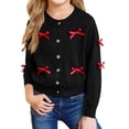 thumbnail image 1 of Abcomgle Girls Bow Cardigan Sweater Button Down Crewneck Cardigan for Girls Cute Knit Long Sleeve Cardigan Sweatshirt,6-7Years,Black, 1 of 4